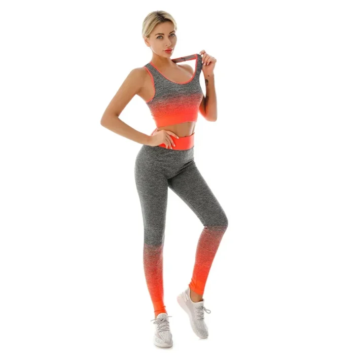 2 Piece Sets Womens Outfits Yoga Set Elastic Gradual Changing Sports Bra Tights - Image 4