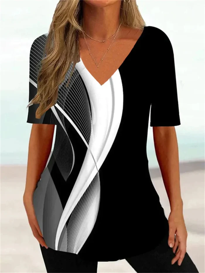Simple Women's T-shirt 3d Wave Curve Tee Fashion